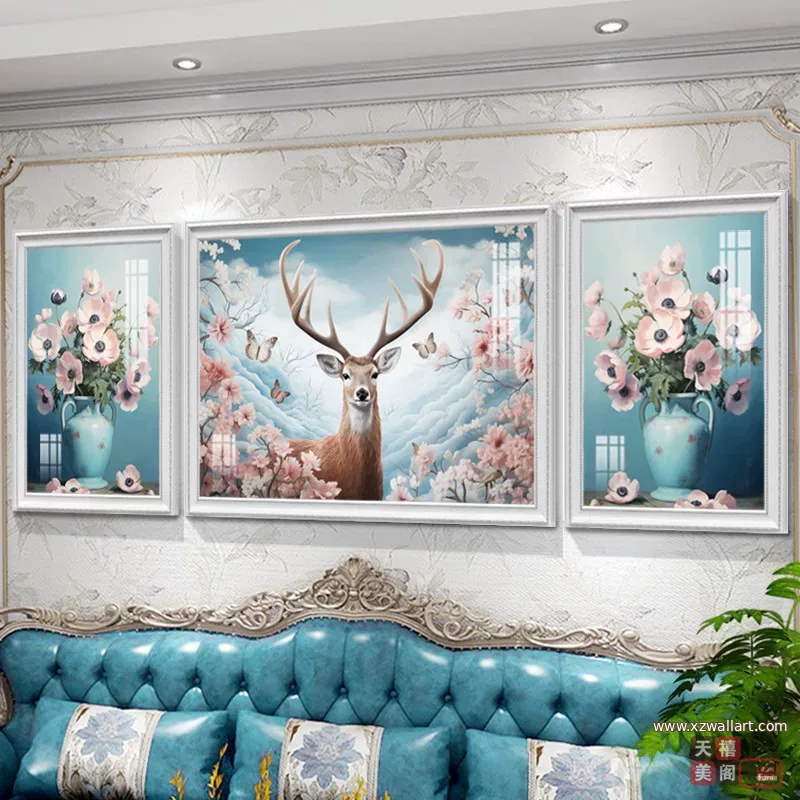 抽象 三联 装饰画 欧式 客厅背景墙挂画 晶瓷画