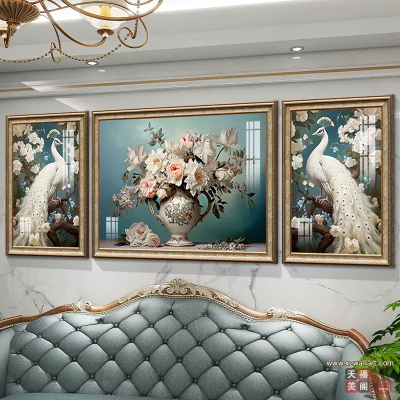 抽象 三联 装饰画 美式 客厅背景墙挂画 晶瓷画