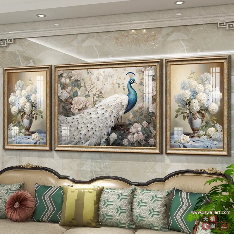抽象 三联 装饰画 美式 客厅背景墙挂画 晶瓷画