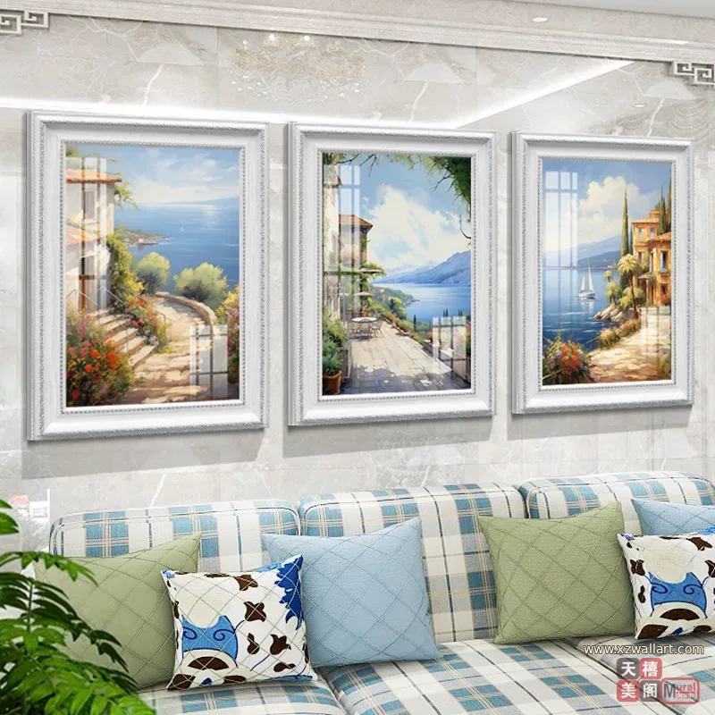 抽象 三联 装饰画 欧式 客厅背景墙挂画 晶瓷画