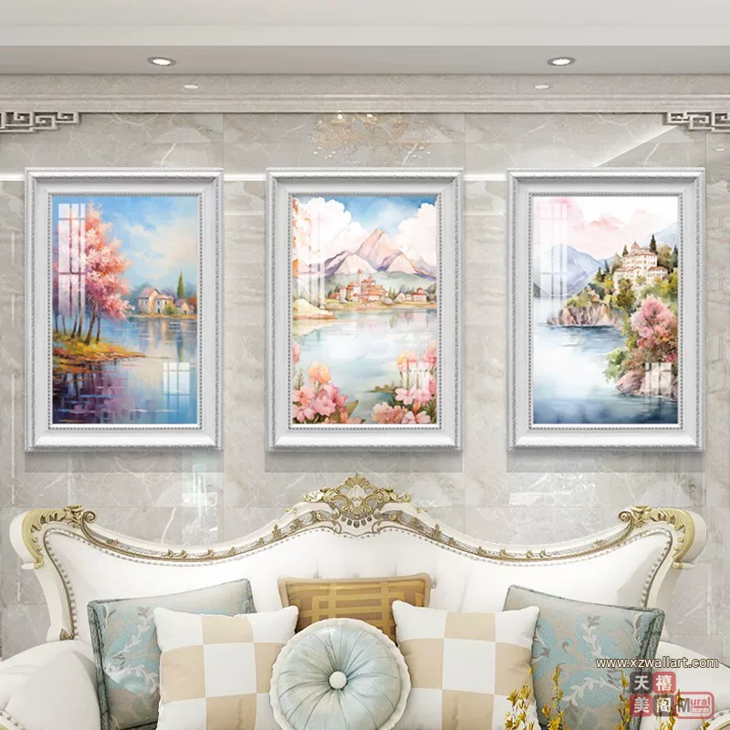 抽象 三联 装饰画 欧式 客厅背景墙挂画 晶瓷画