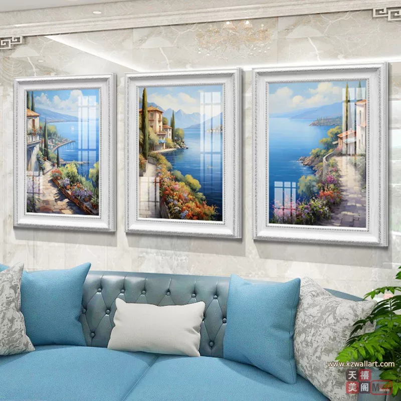 抽象 三联 装饰画 欧式 客厅背景墙挂画 晶瓷画
