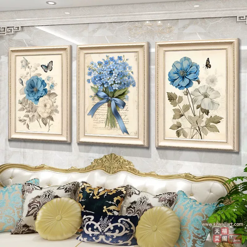 抽象 三联 装饰画 美式 客厅背景墙挂画 晶瓷画