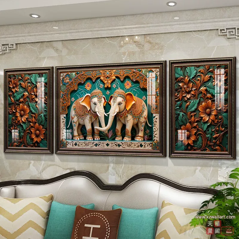 抽象 三联 装饰画 美式 客厅背景墙挂画 晶瓷画