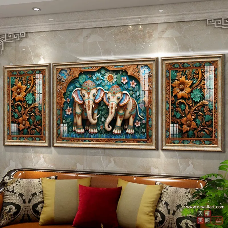 抽象 三联 装饰画 美式 客厅背景墙挂画 晶瓷画