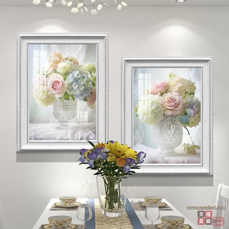 花 单幅 装饰画 美式 餐厅背景墙挂画 晶瓷画