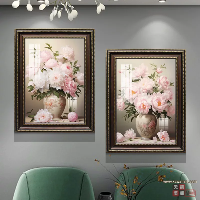 花 单幅 装饰画 美式 餐厅背景墙挂画 晶瓷画