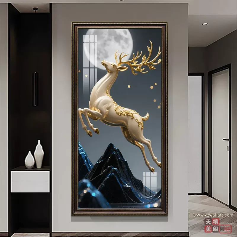 鹿 单幅 装饰画 轻奢风 玄关背景墙挂画 晶瓷画