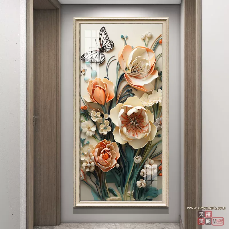 花 单幅 装饰画 奶油风 玄关背景墙挂画 晶瓷画