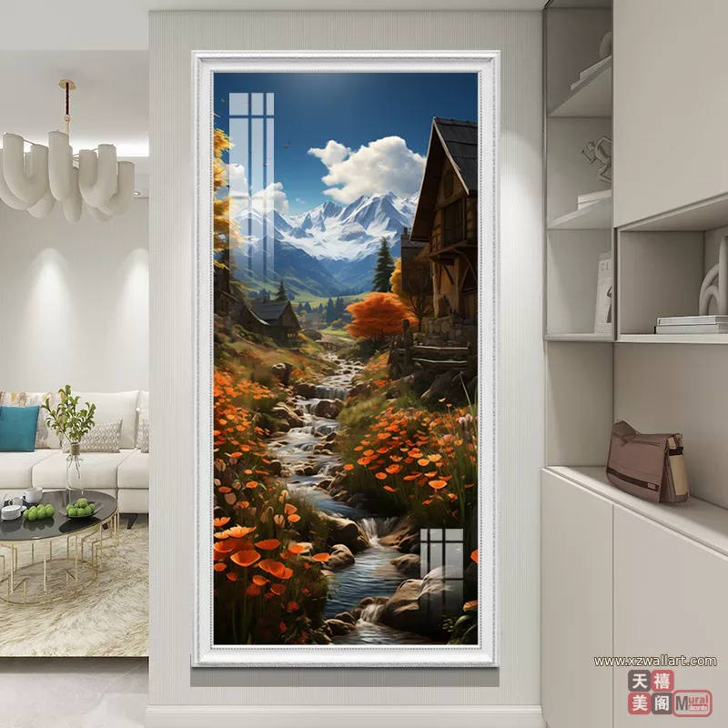 山水 单幅 装饰画 欧式 客厅背景墙挂画 晶瓷画