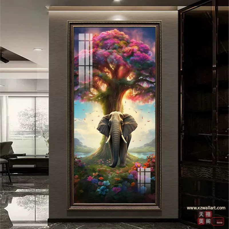 象 单幅 装饰画 欧式 玄关背景墙挂画 晶瓷画