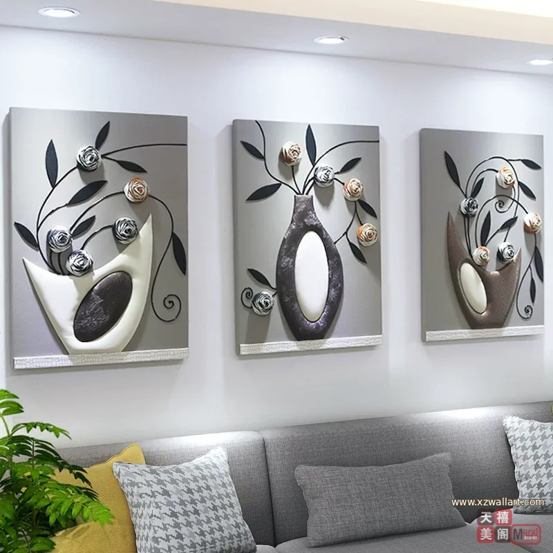 抽象 三联 装饰画 轻奢风 客厅背景墙挂画 晶瓷画