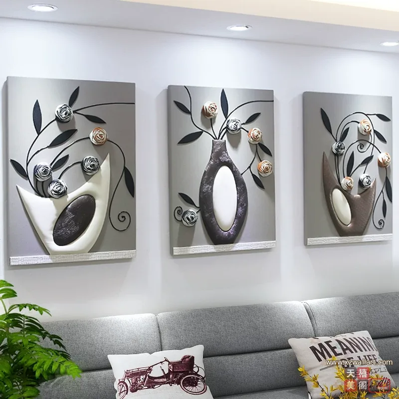 抽象 三联 装饰画 轻奢风 客厅背景墙挂画 晶瓷画