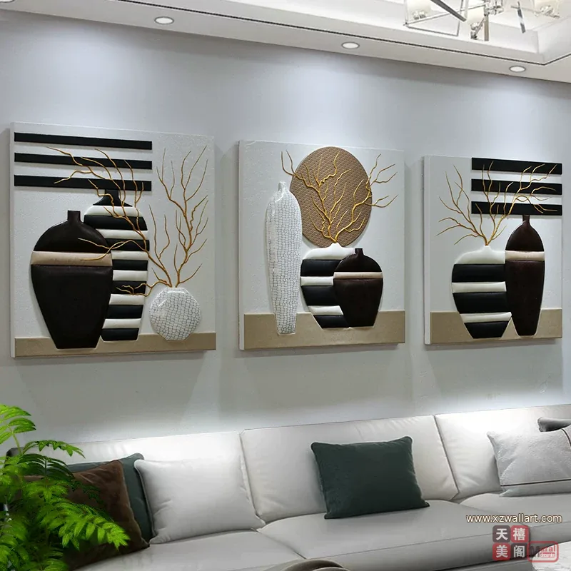 抽象 三联 装饰画 轻奢风 客厅背景墙挂画 晶瓷画