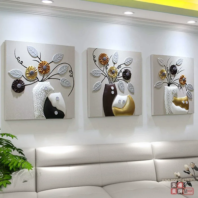 抽象 三联 装饰画 轻奢风 客厅背景墙挂画 晶瓷画