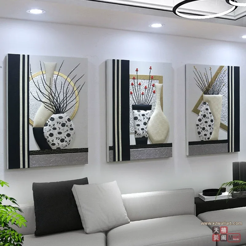 抽象 三联 装饰画 轻奢风 客厅背景墙挂画 晶瓷画