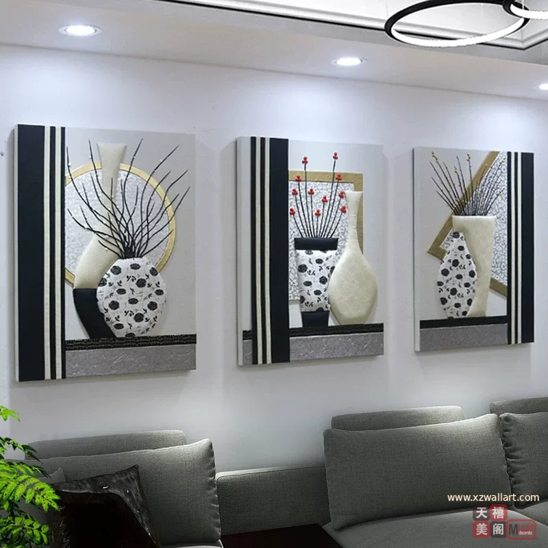 抽象 三联 装饰画 轻奢风 客厅背景墙挂画 晶瓷画