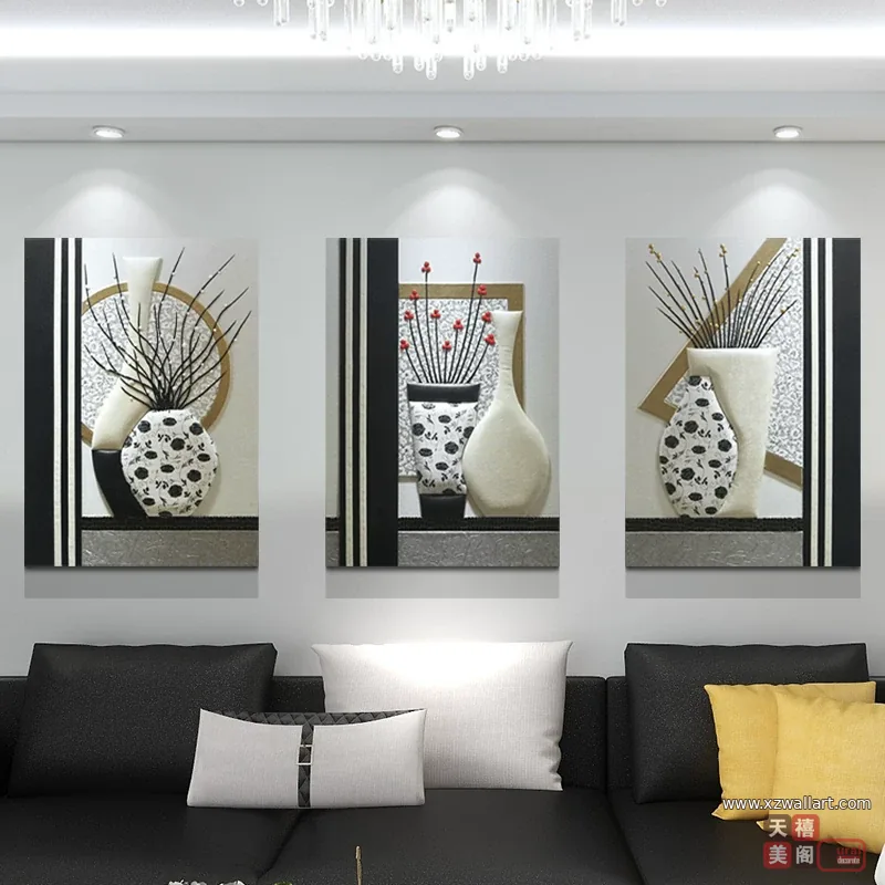 抽象 三联 装饰画 轻奢风 客厅背景墙挂画 晶瓷画