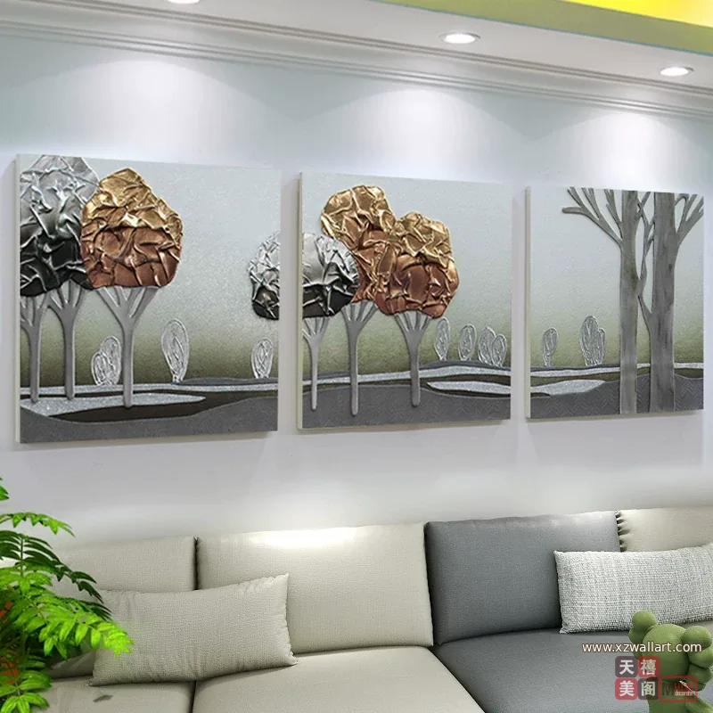 抽象 三联 装饰画 轻奢风 客厅背景墙挂画 晶瓷画