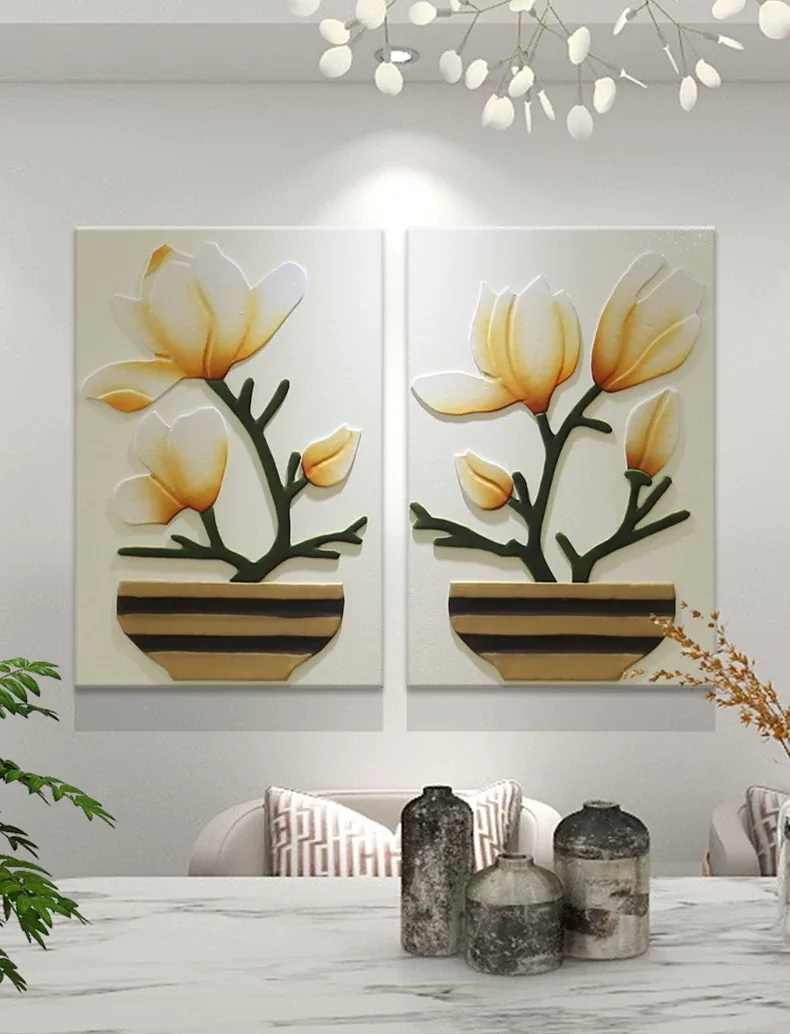 花 单幅 装饰画 奶油风 餐厅背景墙挂画 晶瓷画