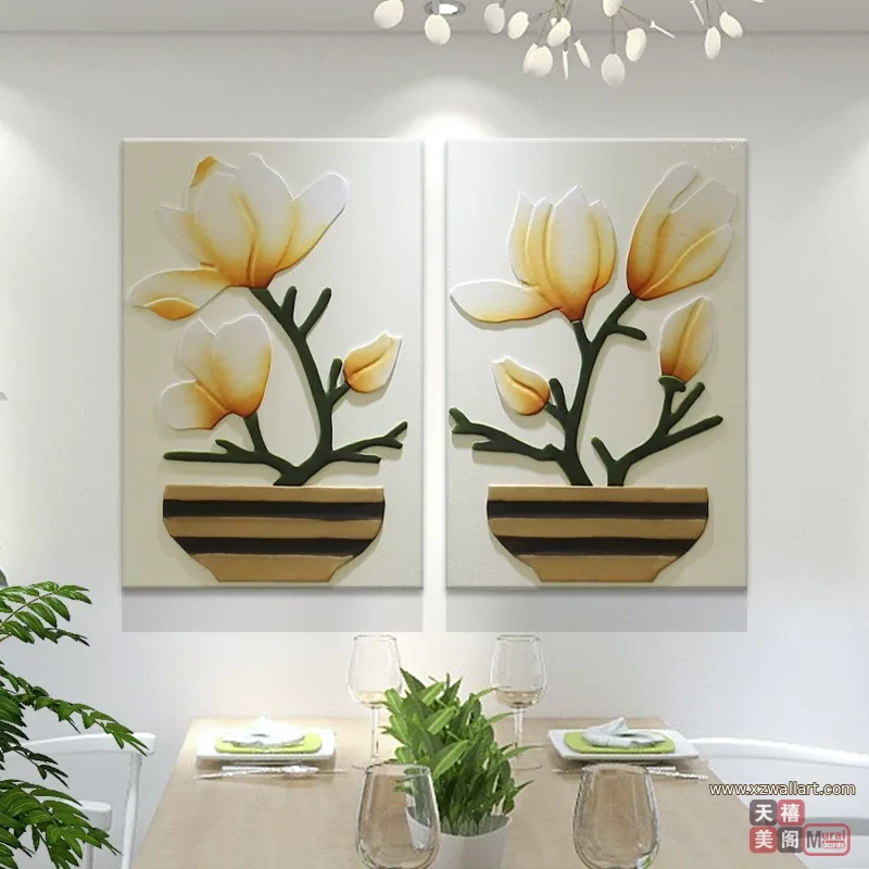 花 单幅 装饰画 奶油风 餐厅背景墙挂画 晶瓷画