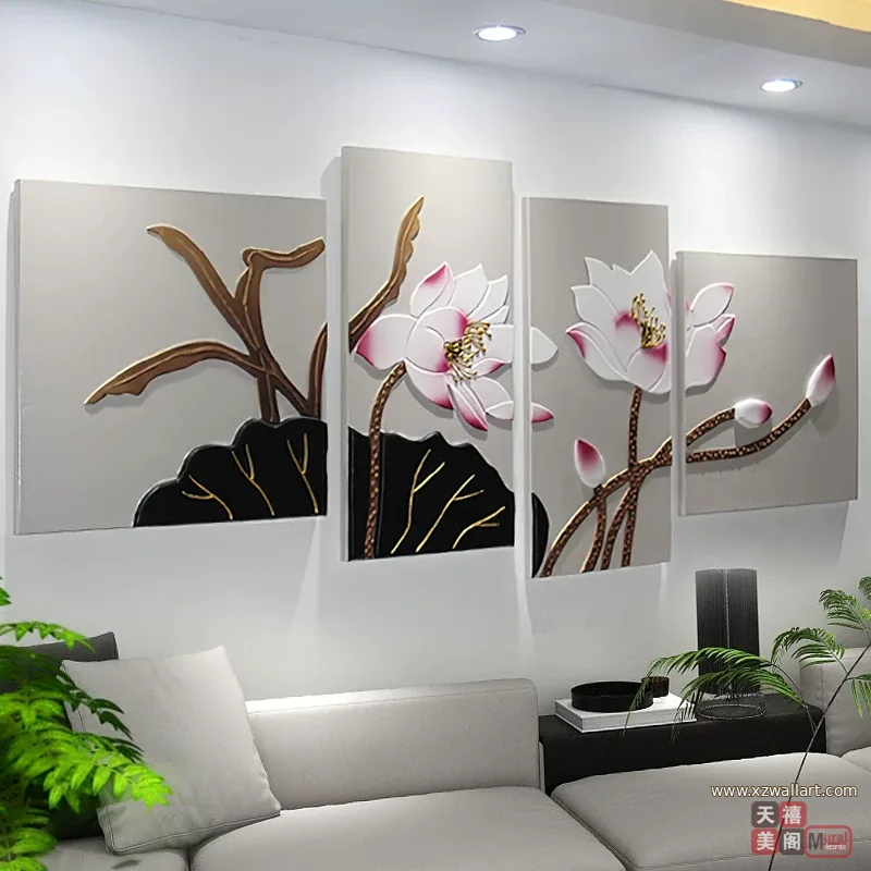 荷花 单幅 装饰画 轻奢风 客厅背景墙挂画 晶瓷画