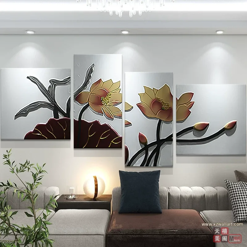 荷花 单幅 装饰画 轻奢风 客厅背景墙挂画 晶瓷画