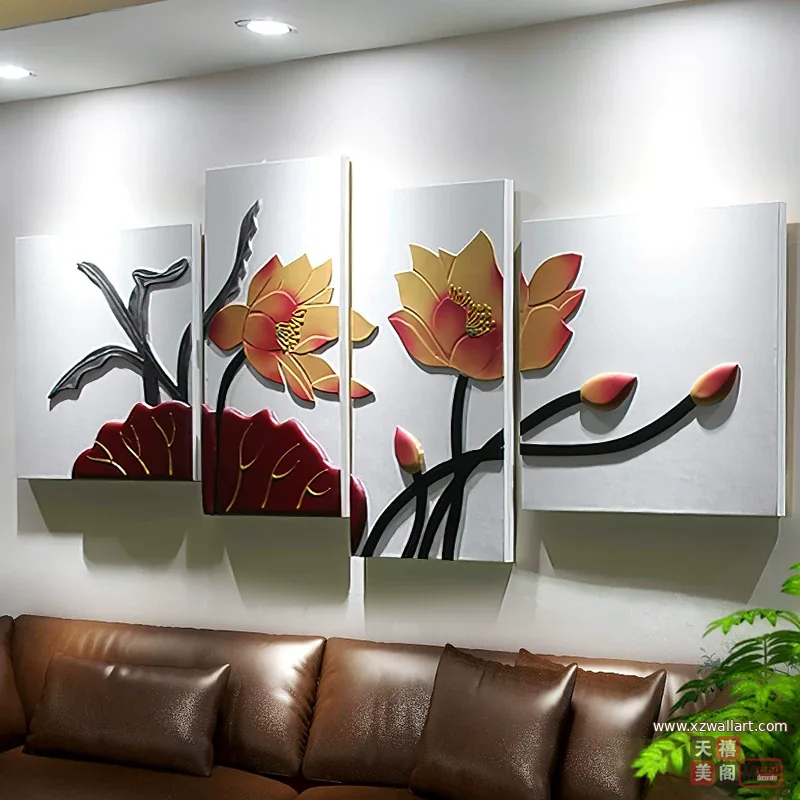 荷花 单幅 装饰画 轻奢风 客厅背景墙挂画 晶瓷画