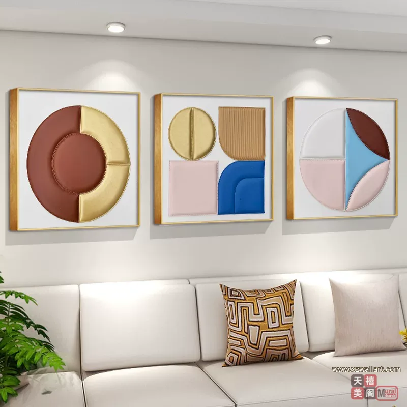 抽象 三联 装饰画 轻奢风 客厅背景墙挂画 晶瓷画