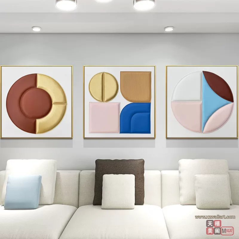 抽象 三联 装饰画 轻奢风 客厅背景墙挂画 晶瓷画
