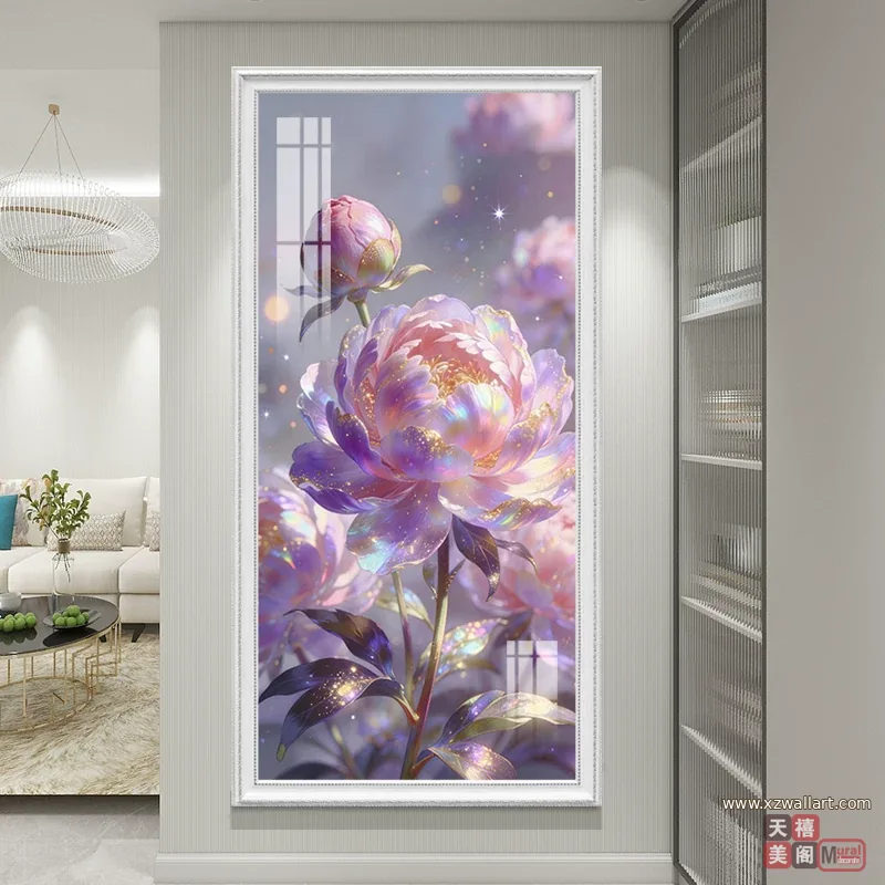 牡丹 单幅 装饰画 现代简约 玄关背景墙挂画 晶瓷画