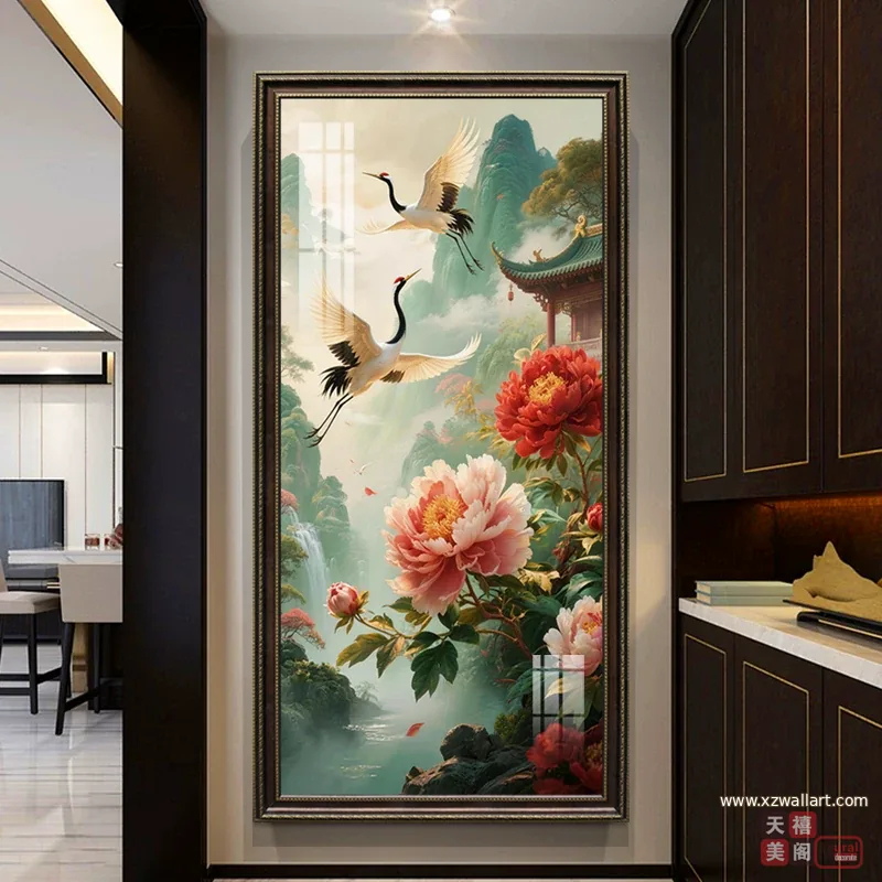牡丹 单幅 装饰画 现代简约 玄关背景墙挂画 晶瓷画