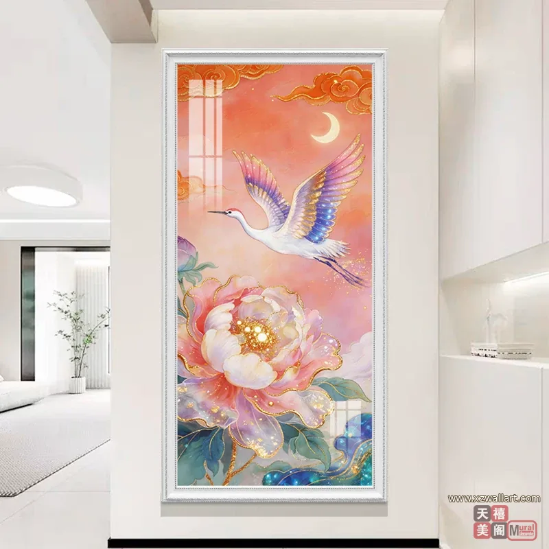 牡丹 单幅 装饰画 现代简约 玄关背景墙挂画 晶瓷画