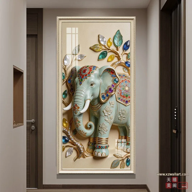 象 单幅 装饰画 欧式 玄关背景墙挂画 晶瓷画