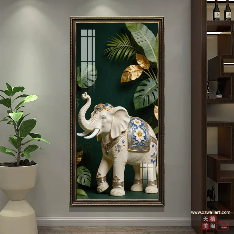 象 单幅 装饰画 美式 过道背景墙挂画 晶瓷画