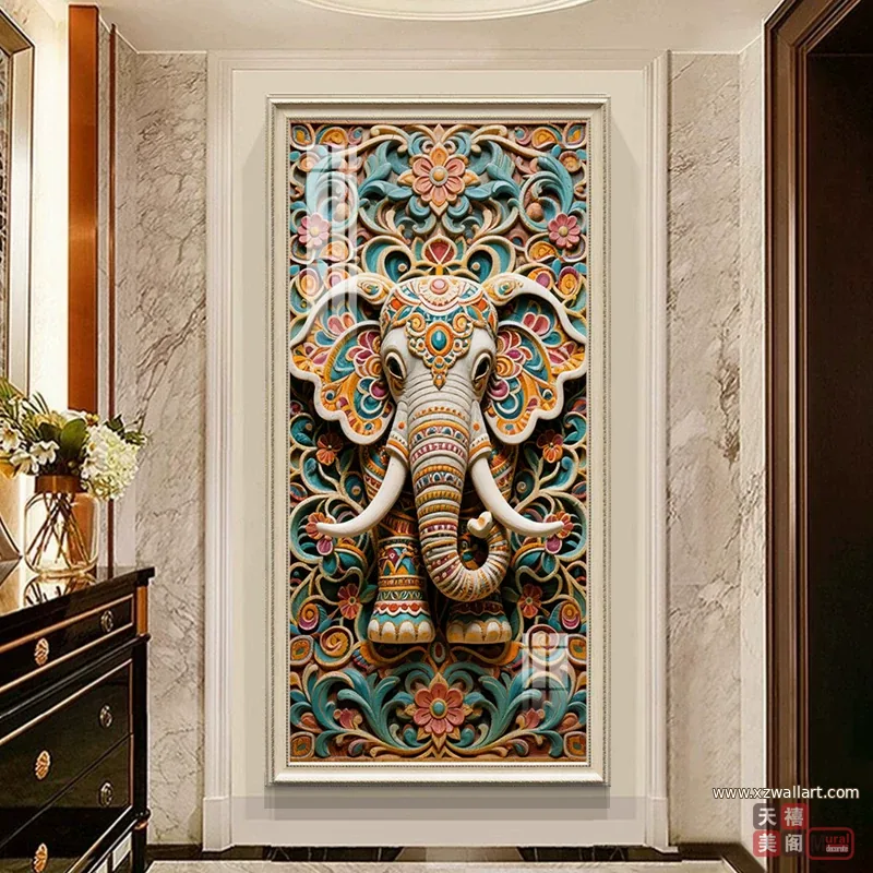 象 单幅 装饰画 美式 玄关背景墙挂画 晶瓷画