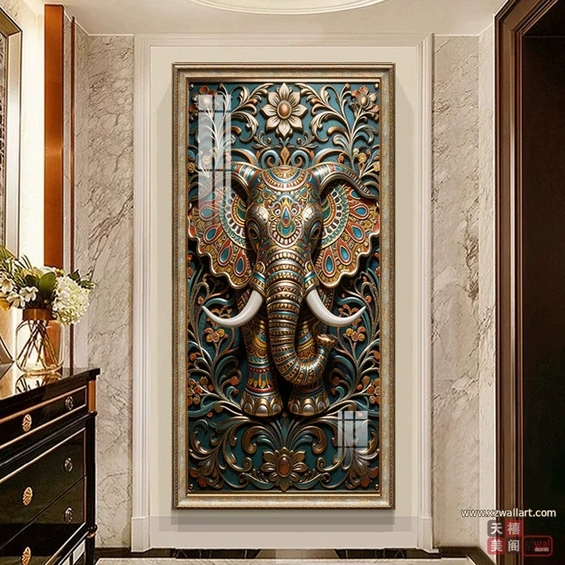象 单幅 装饰画 美式 玄关背景墙挂画 晶瓷画