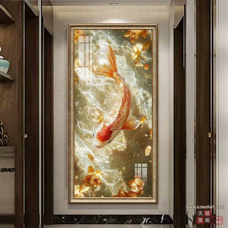 荷花 单幅 装饰画 轻奢风 玄关背景墙挂画 晶瓷画