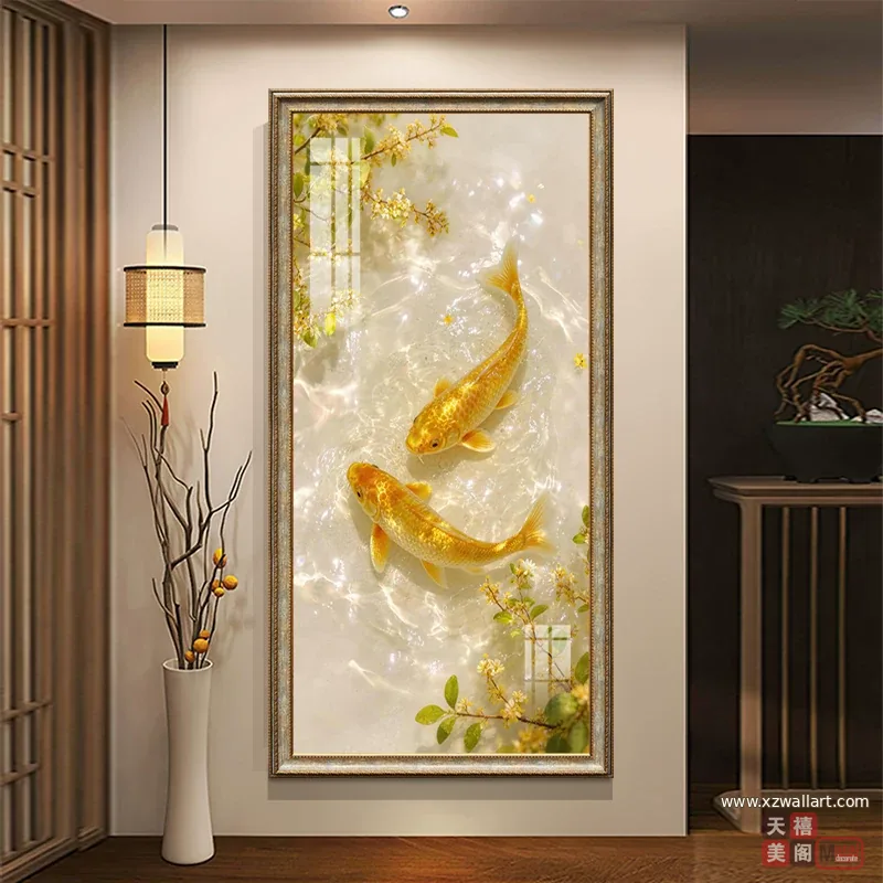 荷花 单幅 装饰画 轻奢风 玄关背景墙挂画 晶瓷画