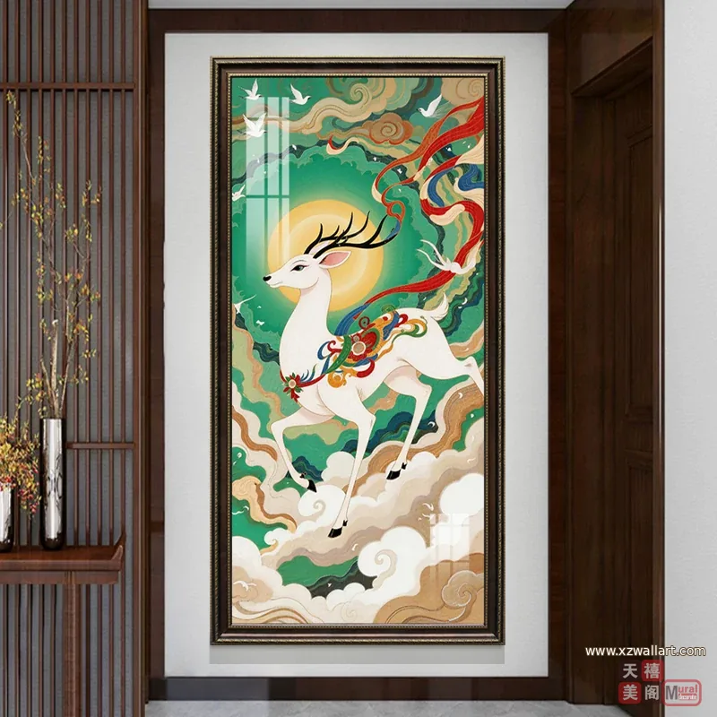 鹿 单幅 装饰画 现代简约 玄关背景墙挂画 晶瓷画