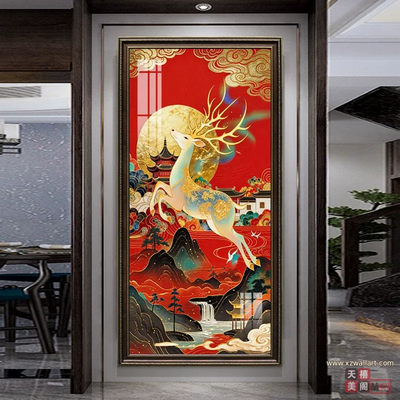 鹿 单幅 装饰画 现代简约 玄关背景墙挂画 晶瓷画