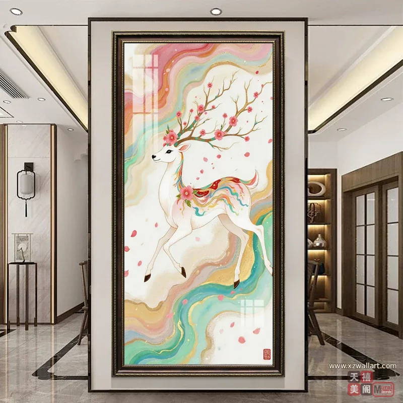 鹿 单幅 装饰画 现代简约 玄关背景墙挂画 晶瓷画
