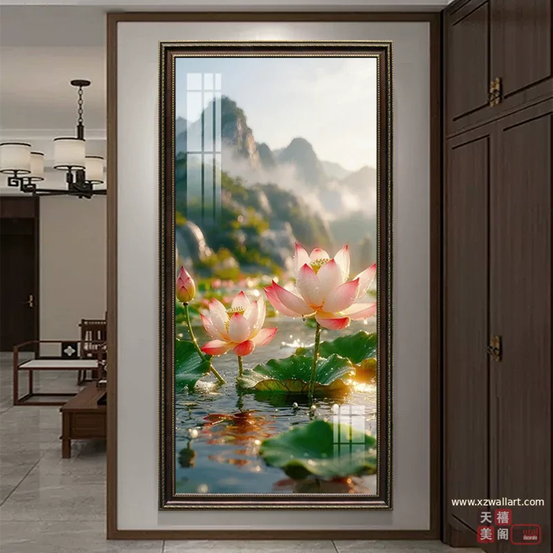荷花 单幅 装饰画 现代简约 玄关背景墙挂画 晶瓷画