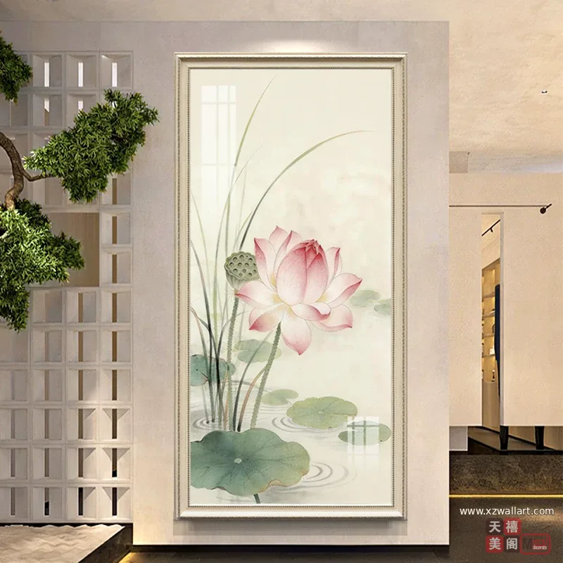 荷花 单幅 装饰画 现代简约 玄关背景墙挂画 晶瓷画