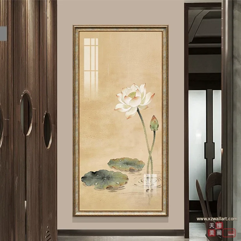 荷花 单幅 装饰画 现代简约 玄关背景墙挂画 晶瓷画