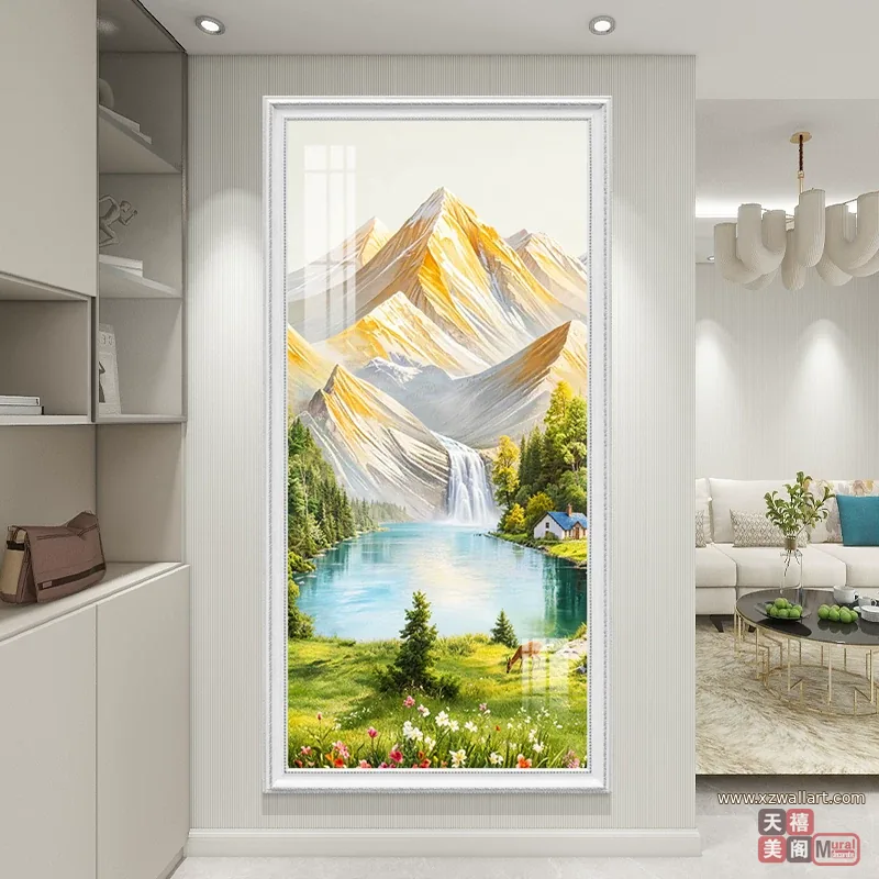 山水 单幅 装饰画 欧式 玄关背景墙挂画 晶瓷画