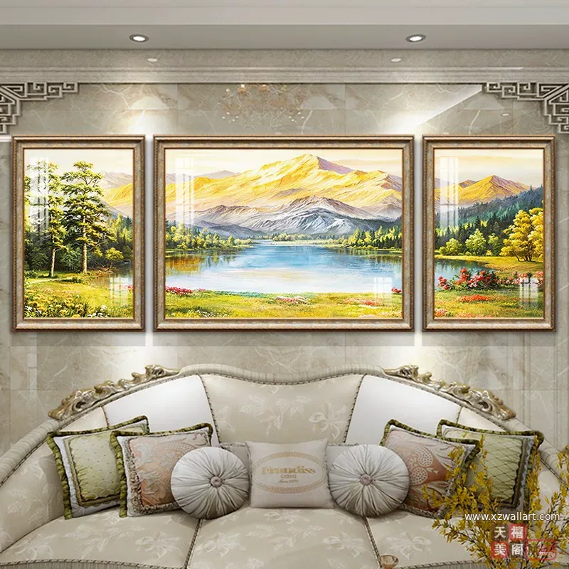 抽象 三联 装饰画 欧式 客厅背景墙挂画 晶瓷画