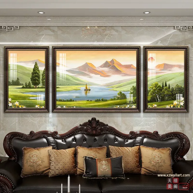 抽象 三联 装饰画 欧式 客厅背景墙挂画 晶瓷画