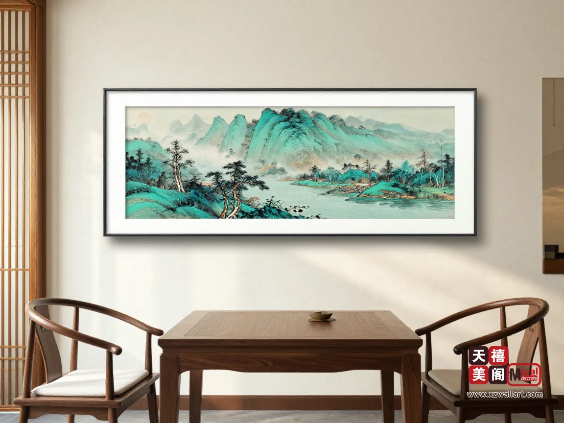 新中式茶室挂画怎么选？横披、立轴与茶桌轴线的对位关系