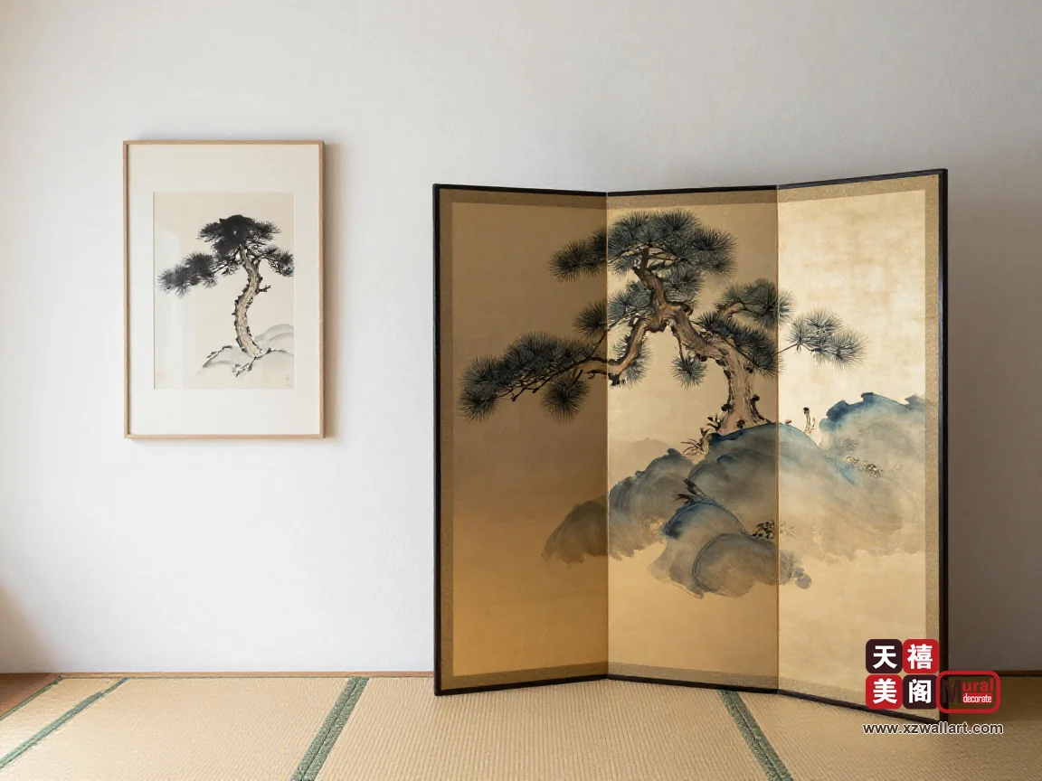 禅意水墨与屏风画怎么配合？屏风、卷轴与墙面留白的层次